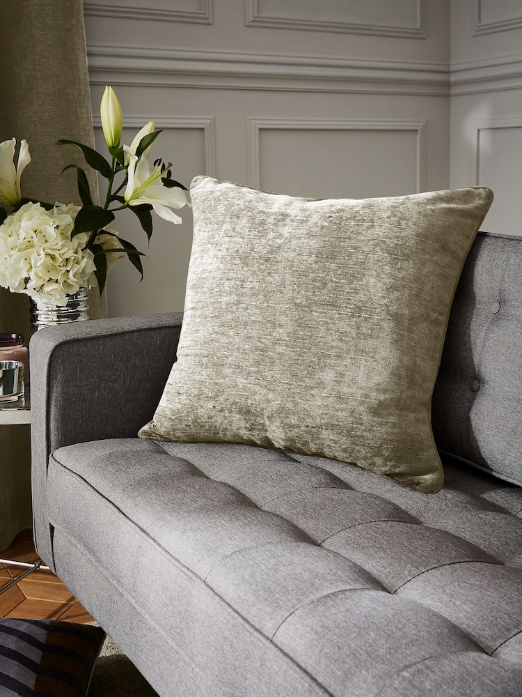 Hyperion Olive Green Selene Luxury Chenille Piped Cushion - Image 1 of 3