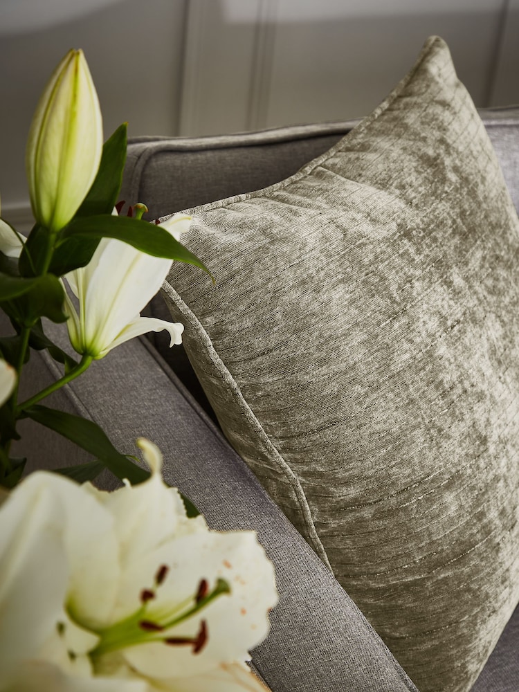 Hyperion Olive Green Selene Luxury Chenille Piped Cushion - Image 3 of 3 Hyperion Olive Green Selene Luxury Chenille Piped Cushion - Image 3 of 3