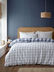 Catherine Lansfield Chambray Blue Brushed Seersucker Gingham Check Duvet Cover Set - Image 2 of 5