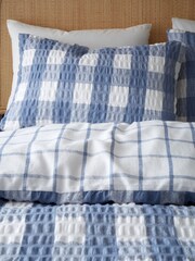 Catherine Lansfield Chambray Blue Brushed Seersucker Gingham Check Duvet Cover Set - Image 3 of 5