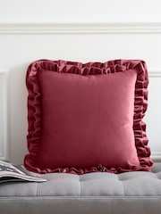 Catherine Lansfield Raspberry Red So Soft Velvet Double Frill Cushion - Image 1 of 3