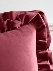 Catherine Lansfield Raspberry Red So Soft Velvet Double Frill Cushion - Image 3 of 3
