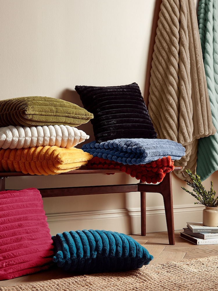 Catherine Lansfield Chambray Blue Catherine Lansfield Soft and Cosy Ribbed Cushion - Image 4 of 4