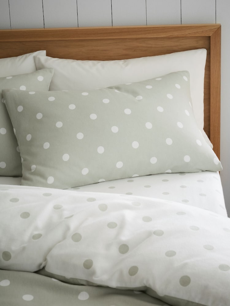 Catherine Lansfield Sage Green Brushed 100% Cotton Polka Dot Duvet Cover Set - Image 4 of 5