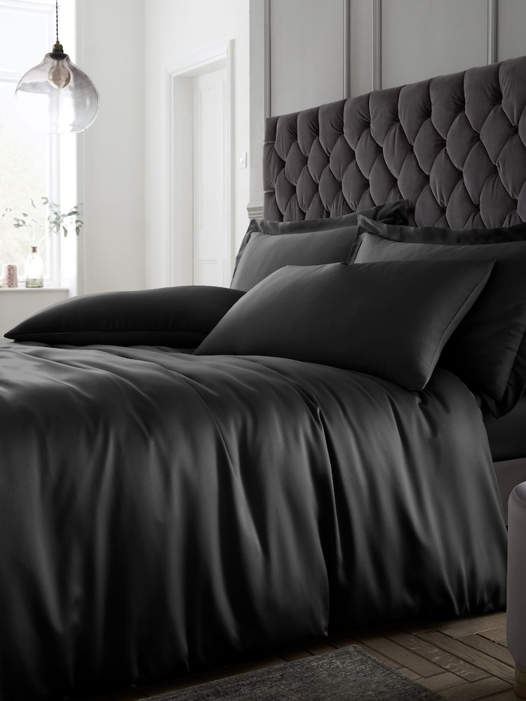 Catherine Lansfield Black Silky Soft Satin Duvet Cover and Pillowcase Set - Image 1 of 3 Catherine Lansfield Black Silky Soft Satin Duvet Cover and Pillowcase Set - Image 1 of 3