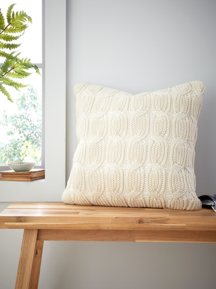 Catherine Lansfield Cream Chunky Marl Knit Cosy Cushion - Image 1 of 5