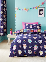 Catherine Lansfield Purple Sugar Skull Fiesta Reversible Duvet Cover Set - Image 1 of 4