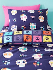Catherine Lansfield Purple Sugar Skull Fiesta Reversible Duvet Cover Set - Image 3 of 4