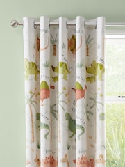 Catherine Lansfield Green Sleepy Dinosaur Reversible Eyelet Curtains - Image 1 of 3