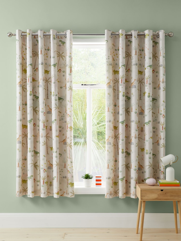 Catherine Lansfield Green Sleepy Dinosaur Reversible Eyelet Curtains - Image 3 of 3