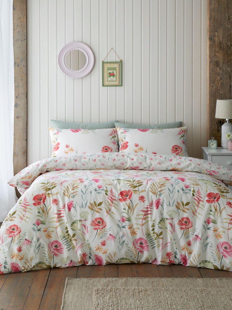 Catherine Lansfield Natural Ella Poppy Floral Reversible Duvet Cover Set - Image 1 of 5