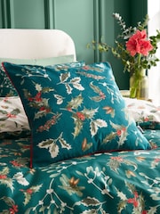 RHS Green Winter Foliage Piped Soft Touch Velour Cushion - Image 1 of 2