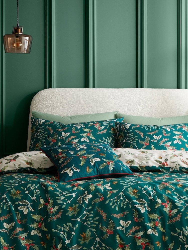 RHS Green Winter Foliage Piped Soft Touch Velour Cushion - Image 2 of 2