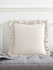 Catherine Lansfield Cream So Soft Velvet Double Frill Cushion - Image 1 of 3