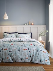 Bianca Blue Brushed 100% Cotton Winter Scene Duvet Cover Set - Image 1 of 5