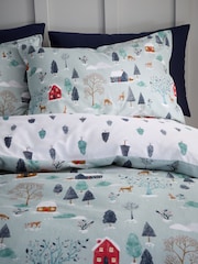 Bianca Blue Brushed 100% Cotton Winter Scene Duvet Cover Set - Image 3 of 5