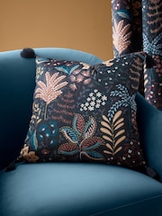 Catherine Lansfield Black Exotic Leaves Soft Velour Cushion - Image 1 of 2