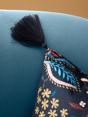 Catherine Lansfield Black Exotic Leaves Soft Velour Cushion - Image 2 of 2