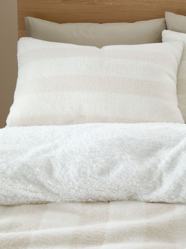 Bianca Cream Cosy Soft Stripe Faux Fur Duvet Cover Set - Image 2 of 4