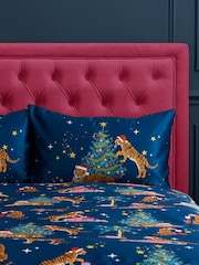 Catherine Lansfield Navy Blue Christmas Tiger Soft Satin Duvet Cover Set - Image 2 of 3