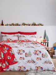 Catherine Lansfield White Red Christmas Guineapig Reversible Duvet Cover Set - Image 1 of 4