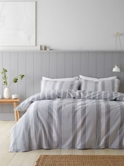 Bianca Silver Grey Brushed 100% Cotton Ticking Stripe Duvet Cover Set - Image 1 of 5