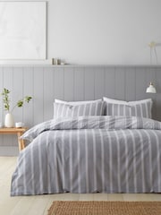Bianca Silver Grey Brushed 100% Cotton Ticking Stripe Duvet Cover Set - Image 2 of 5