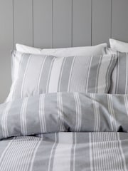 Bianca Silver Grey Brushed 100% Cotton Ticking Stripe Duvet Cover Set - Image 3 of 5