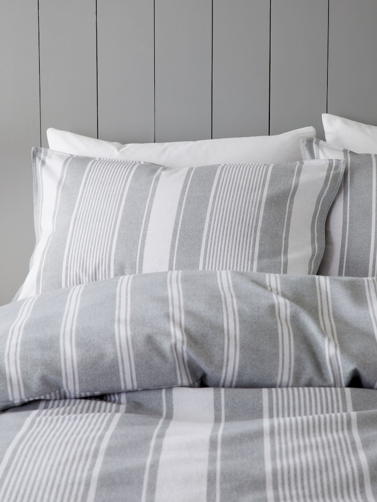 Bianca Silver Grey Brushed 100% Cotton Ticking Stripe Duvet Cover Set - Image 3 of 5