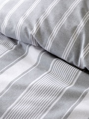 Bianca Silver Grey Brushed 100% Cotton Ticking Stripe Duvet Cover Set - Image 5 of 5