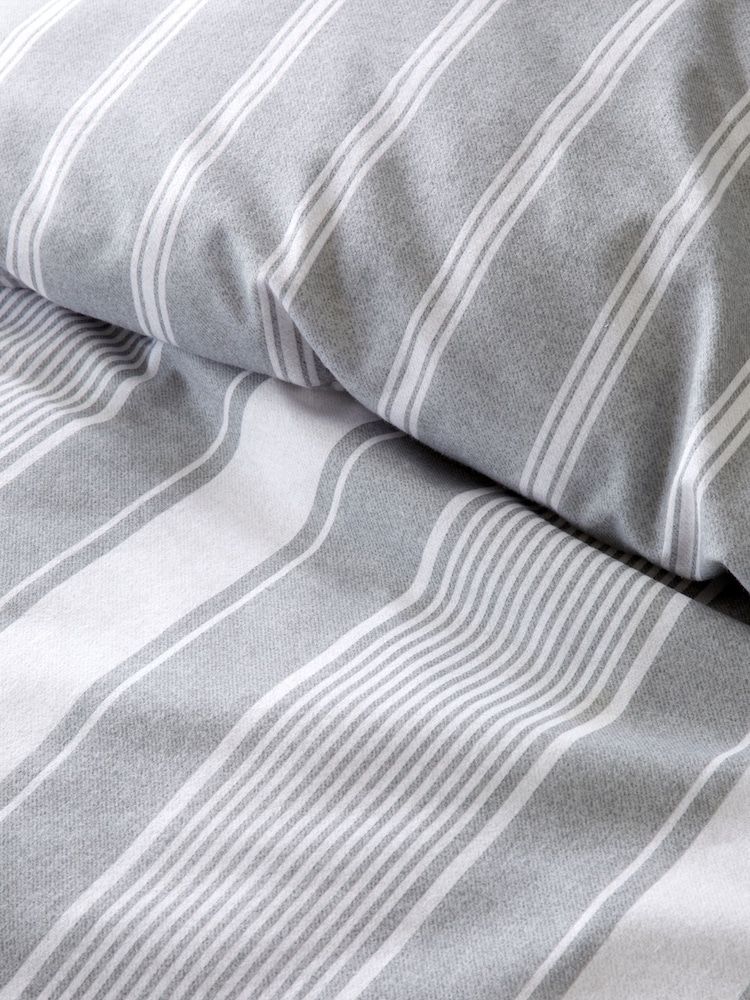 Bianca Silver Grey Brushed 100% Cotton Ticking Stripe Duvet Cover Set - Image 5 of 5