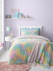 Catherine Lansfield Pastel Rainbow Cuddly Deep Pile Faux Fur Duvet Cover Set - Image 1 of 5