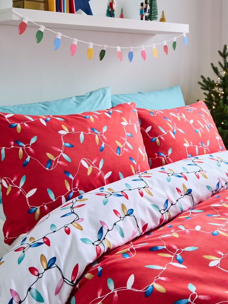 Catherine Lansfield Red Christmas Lights Reversible Duvet Cover Set - Image 3 of 4