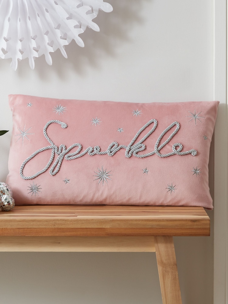 Catherine Lansfield Blush Pink Sparkle Soft To Touch Cushion - Image 1 of 2