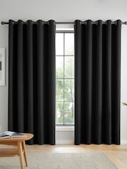 Catherine Lansfield Black Wilson Thermal Blackout Lined Eyelet Curtains - Image 1 of 3