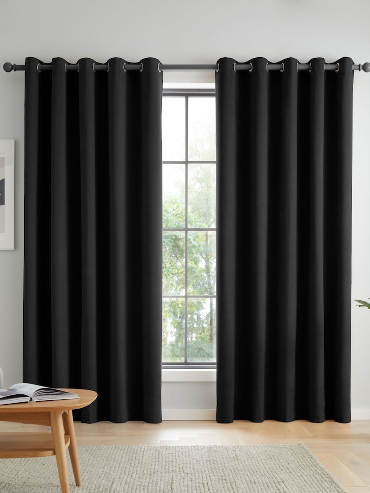 Catherine Lansfield Black Wilson Thermal Blackout Lined Eyelet Curtains - Image 1 of 3