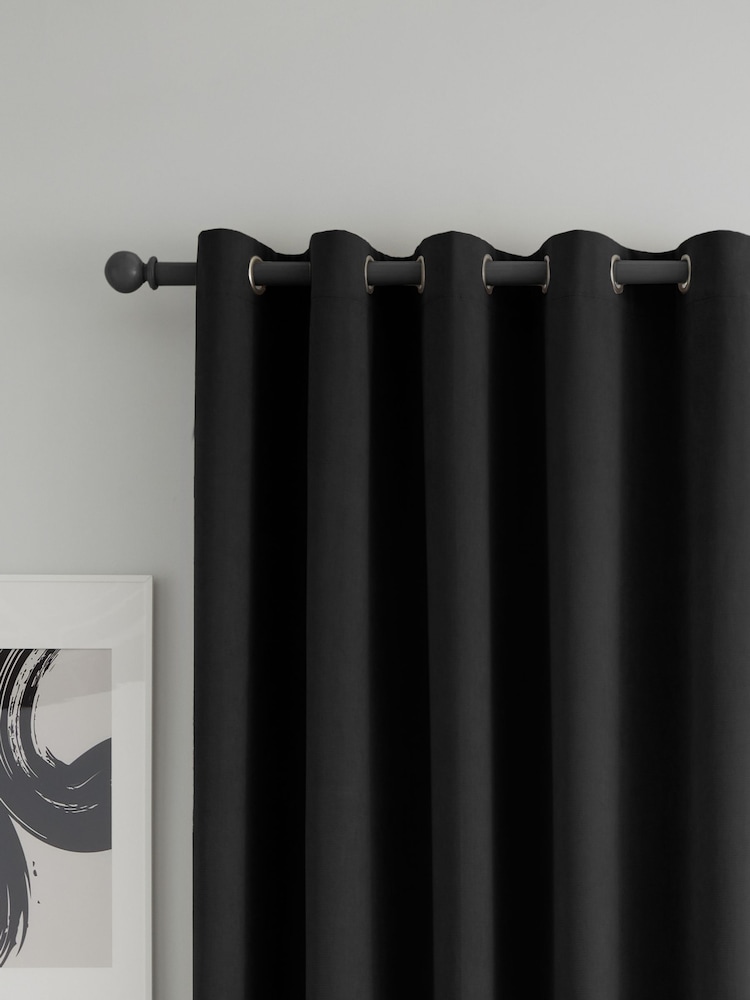 Catherine Lansfield Black Wilson Thermal Blackout Lined Eyelet Curtains - Image 3 of 3