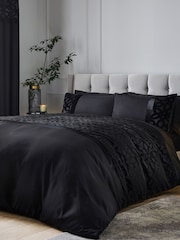 Catherine Lansfield Black Lattice Cut Velvet Duvet Cover and Pillowcase Set - Image 1 of 3
