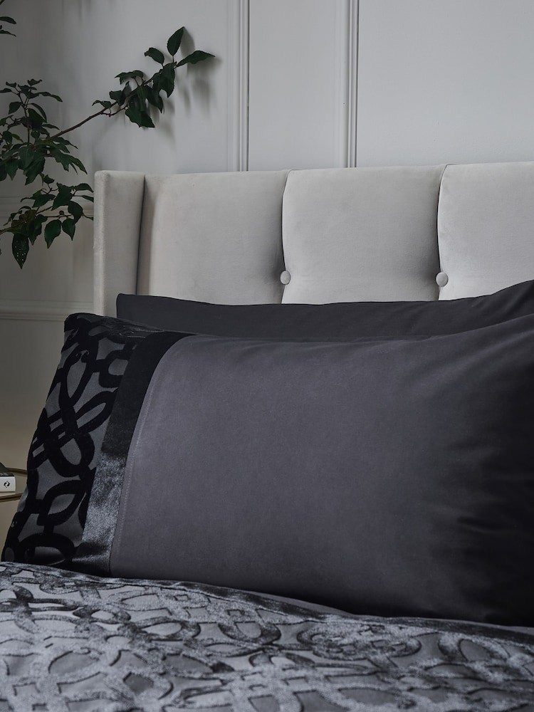 Catherine Lansfield Black Lattice Cut Velvet Duvet Cover and Pillowcase Set - Image 2 of 3