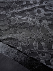 Catherine Lansfield Black Lattice Cut Velvet Duvet Cover and Pillowcase Set - Image 3 of 3