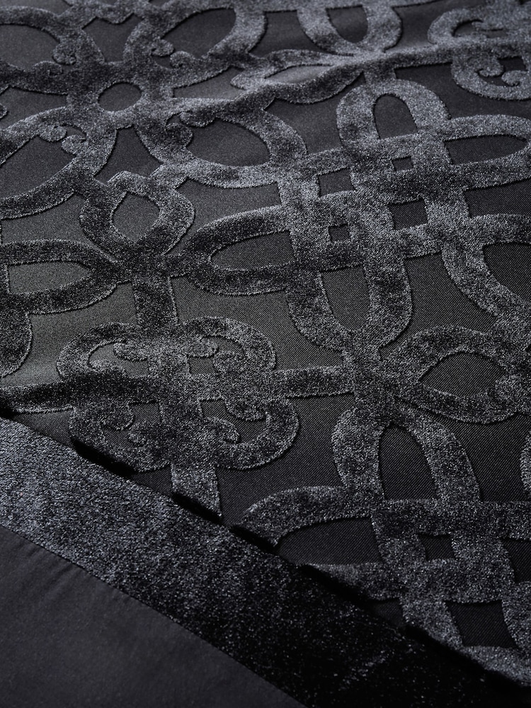 Catherine Lansfield Black Lattice Cut Velvet Duvet Cover and Pillowcase Set - Image 3 of 3