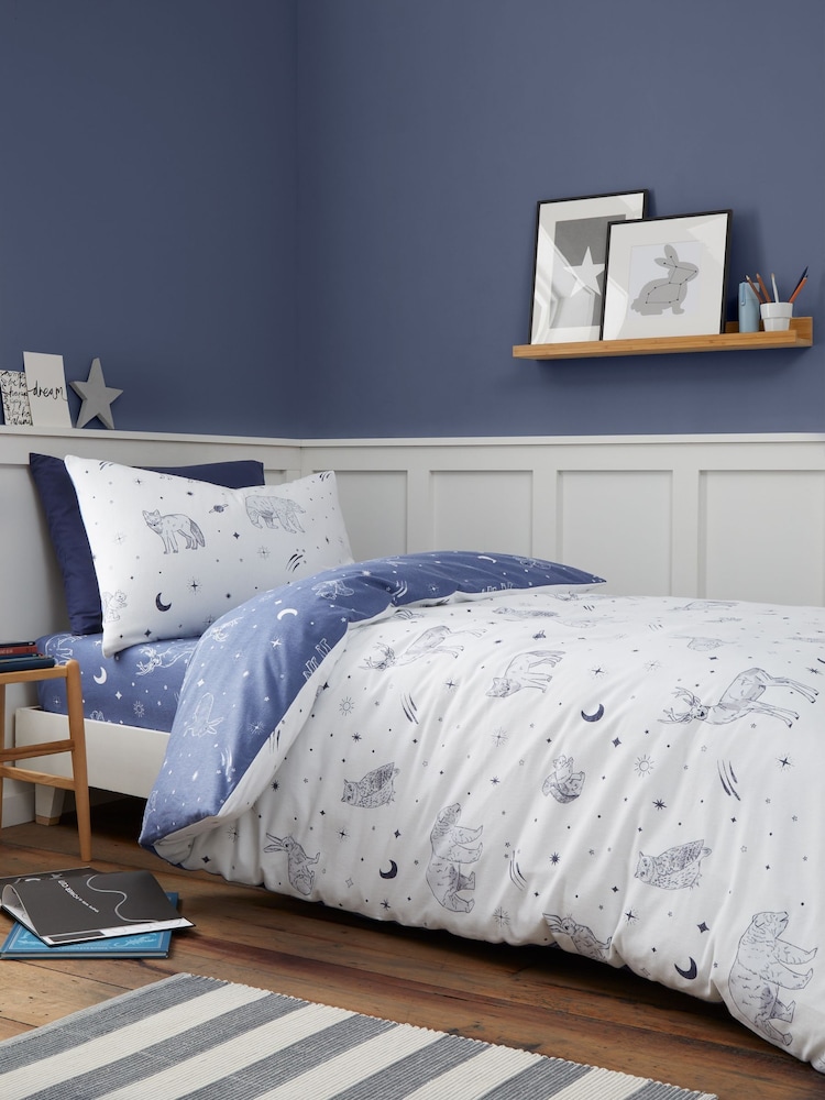 Bianca White Brushed 100% Cotton Starlight Animals Duvet Cover Set - Image 1 of 5