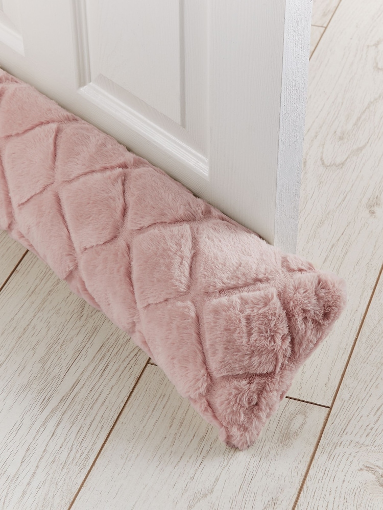 Catherine Lansfield Blush Pink Cosy Diamond Fleece Draught Excluder - Image 2 of 2 Catherine Lansfield Blush Pink Cosy Diamond Fleece Draught Excluder - Image 2 of 2