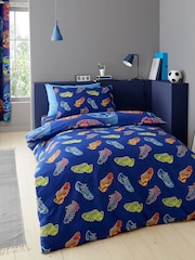 Catherine Lansfield Navy Blue Bright Football Reversible Duvet Cover Set - Image 2 of 4