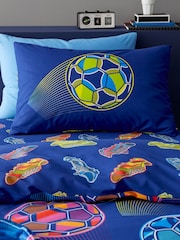 Catherine Lansfield Navy Blue Bright Football Reversible Duvet Cover Set - Image 3 of 4
