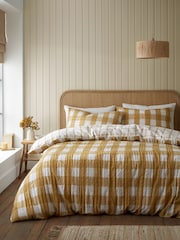 Catherine Lansfield Caramel Brushed Seersucker Gingham Check Duvet Cover Set - Image 1 of 5