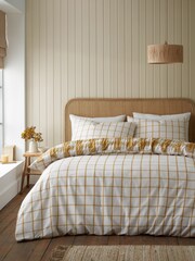 Catherine Lansfield Caramel Brushed Seersucker Gingham Check Duvet Cover Set - Image 2 of 5