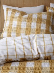 Catherine Lansfield Caramel Brushed Seersucker Gingham Check Duvet Cover Set - Image 3 of 5