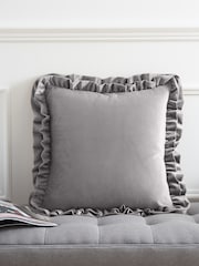 Catherine Lansfield Silver and Grey So Soft Velvet Double Frill Cushion - Image 1 of 3