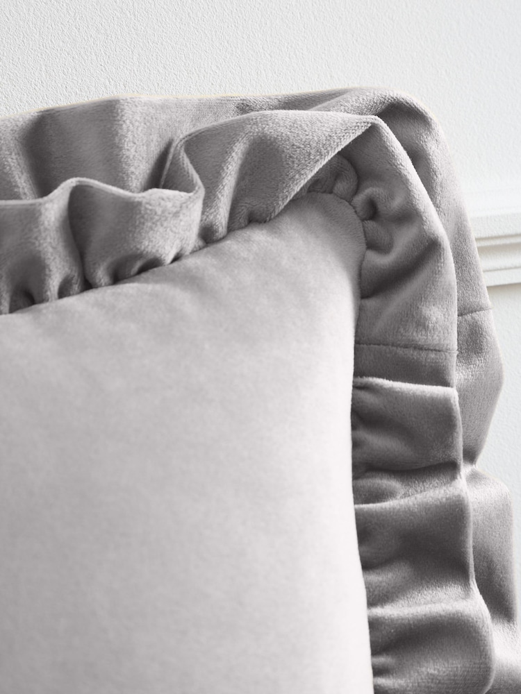 Catherine Lansfield Silver and Grey So Soft Velvet Double Frill Cushion - Image 2 of 3